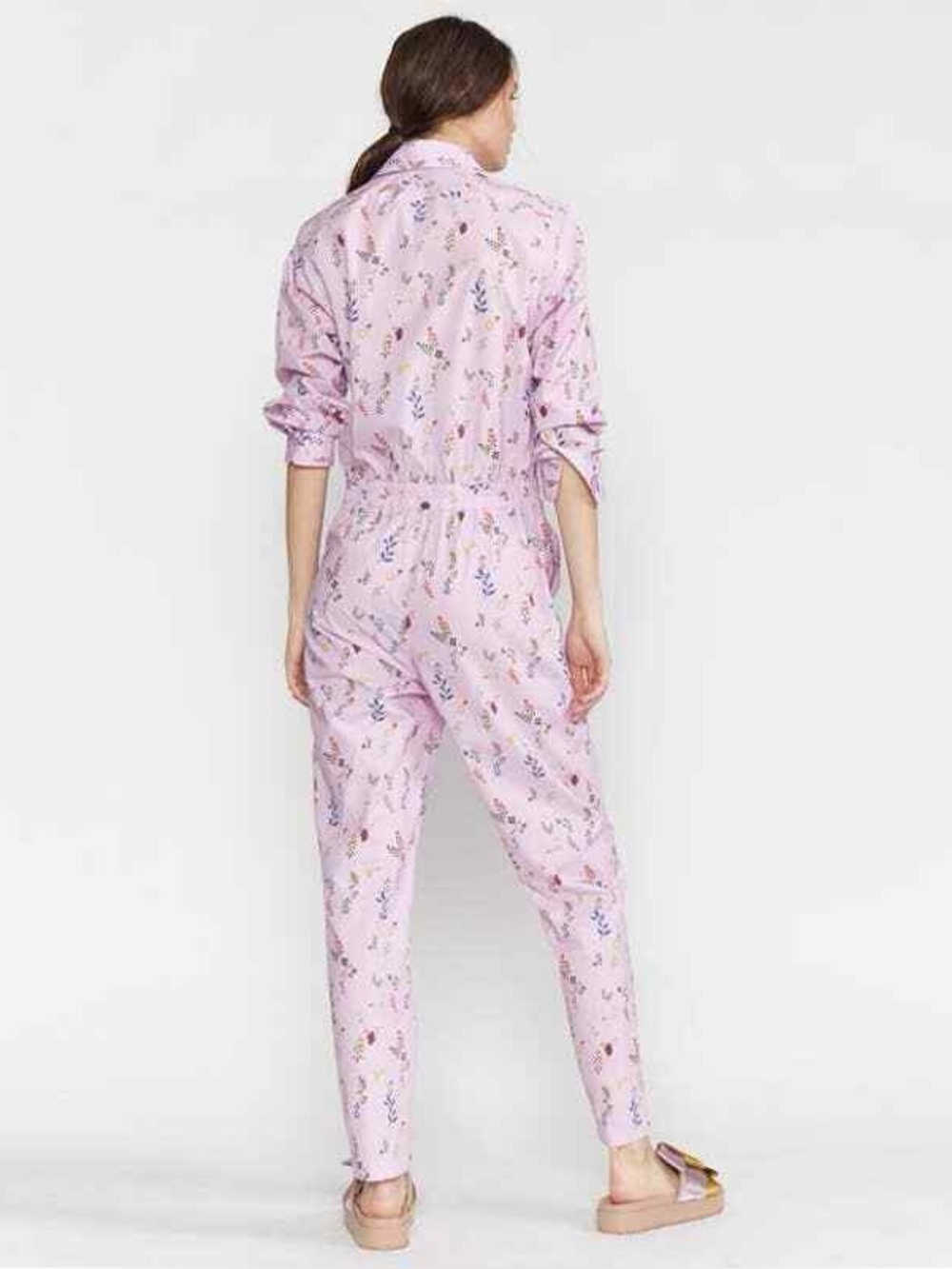 Cynthia Rowley Harley Jumpsuit Size XS Pink Cotton Lilac Floral Pearl Snaps - Picture 4 of 7